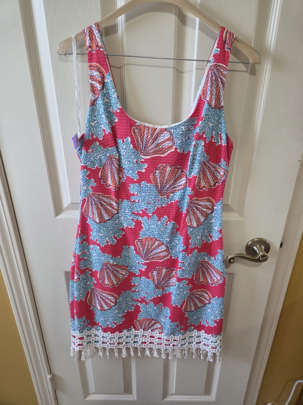 Lilly Pulitzer Pink & Aqua Shell-Print Crochet-Hem Mini Dress